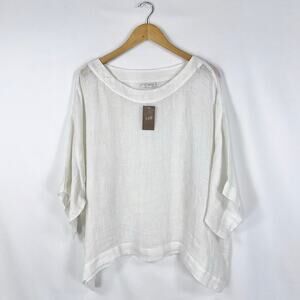 J Jill Top Women's 100% Linen Mesh Lagenlook Beach Shirt 1X White